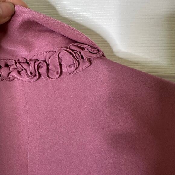 Kobi Halperin Mauve Size M Silk Collared Blouse Ruched Cuff Career Work Wear - Picture 9 of 10